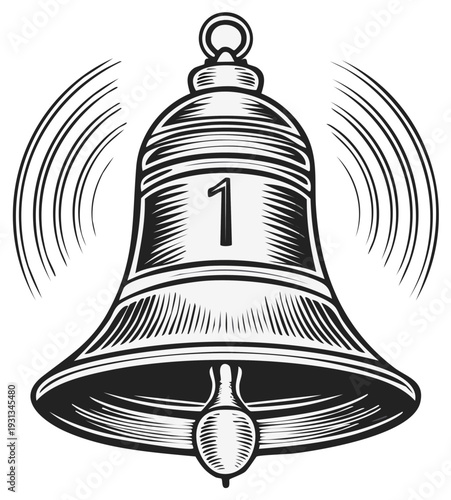 Ringing Bell with Number One Notification Sound Waves Vintage Style