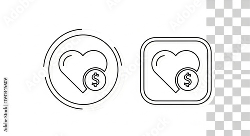Heart symbol with dollar coin icon vector illustration.