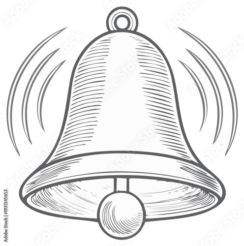 Engraved bell ringing with sound waves, vintage illustration