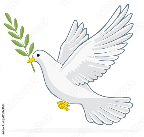 Dove flying holding an olive branch symbolizing peace and hope, vector illustration