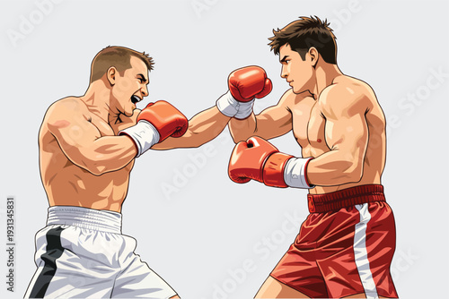070-24-bTwo cartoon male boxers are exchanging punches during a boxing match