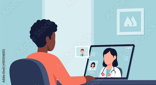 Telemedicine Consultation: Black Patient Having Video Call with Doctor on Laptop for Virtual Telehealth Service