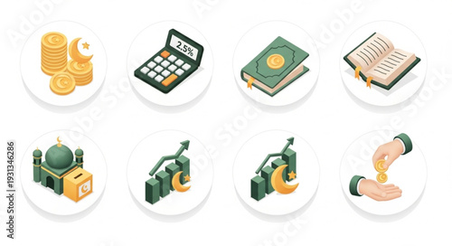 Islamic Finance and Charity Icons Set.