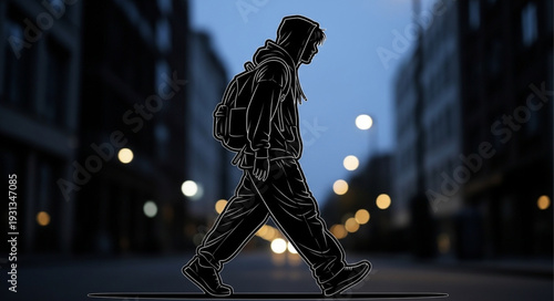 Man walking in a city at night with reflective clothing.