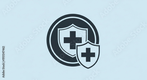 Medical Shield Icon with Plus Sign for Health Protection.