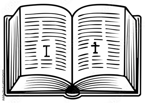 Open Book Illustration with Cross and Roman Numerals