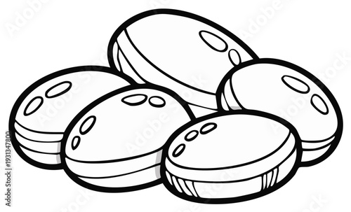 Simple Outline Illustration of a Small Pile of Oval-Shaped Candies