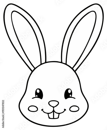 Cute Bunny Head Outline, Cartoon Animal Character Illustration for Coloring Page or Easter Decoration.