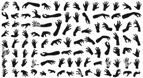 diverse graphic silhouette hands and arms depicting various gestures including skeletal details perfect for design resources
