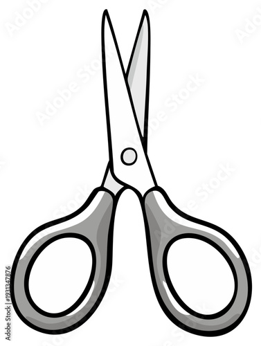 Open gray scissors on a white background symbolizing cutting and craft work