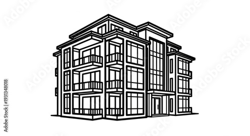 Modern Apartment Building Architectural Drawing.