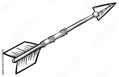 Hand Drawn Illustration of a Single Arrow in Flight with Detailed Fletching and Point