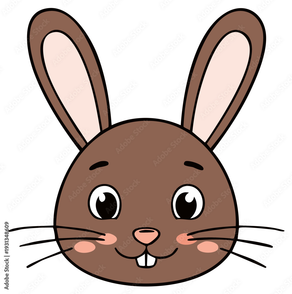 Obraz premium Adorable cartoon brown rabbit face with long ears and happy expression illustration