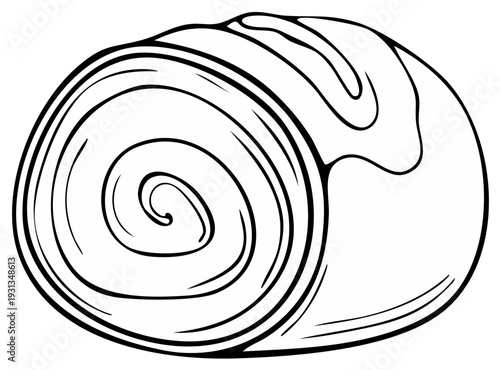Swirl Bread Illustration, Sweet Roll Pastry Outlined, Delicious Baking Idea for Coloring Books and Food Themed Creations