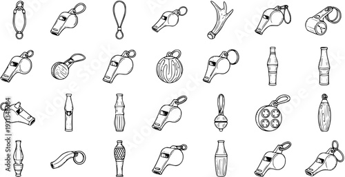 Whistles and Bottles: Hand-Drawn Outline Vector Illustration
