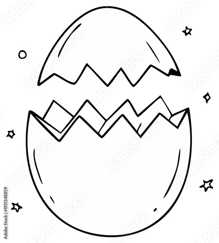 Cracked Easter Egg Illustration with Stars and Small Circles