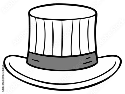 Classic Top Hat with Gray Band and Vertical Stripes, Simple Line Art