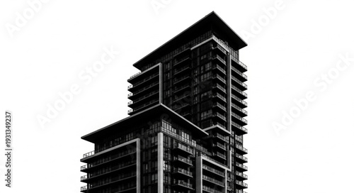 Modern High Rise Apartment Building Exterior Black and White.