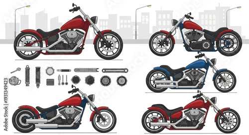 Collection of Custom Motorcycles and Parts.