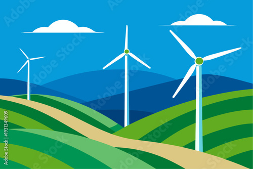 Wind turbines on rolling hills