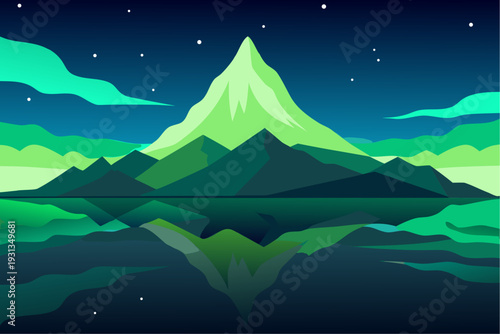 Serene mountain landscape at night