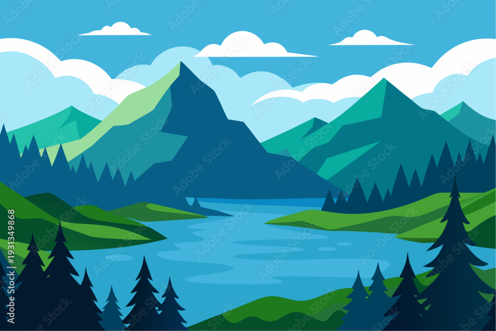 Fototapeta premium Serene mountain landscape with lake and forest