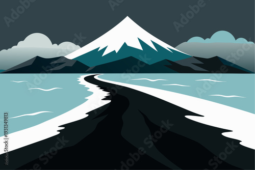 Serene mountain landscape with winding road and sea