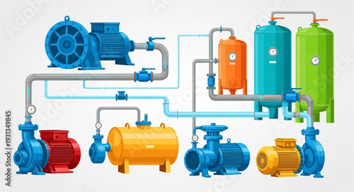 Industrial Pumping System with Tanks and Pipes.