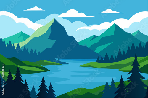 Serene mountain landscape with lake and forest