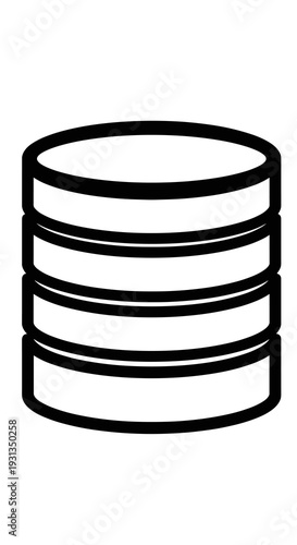 Database Storage Concept Illustration: Black and White Stacked Discs Graphic for Data Structure, Backup Systems, and Digital Infrastructure. Ideal for IT, Technology, and Business Designs. Simple, Cle