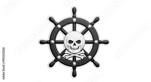 Pirate Ship Wheel with Skull and Crossbones