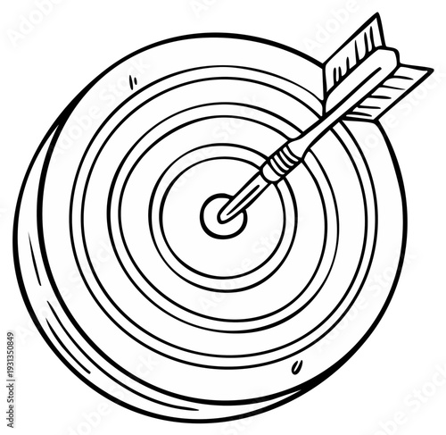 Hand-drawn illustration of a dart hitting the bullseye on a circular target, representing focus and success