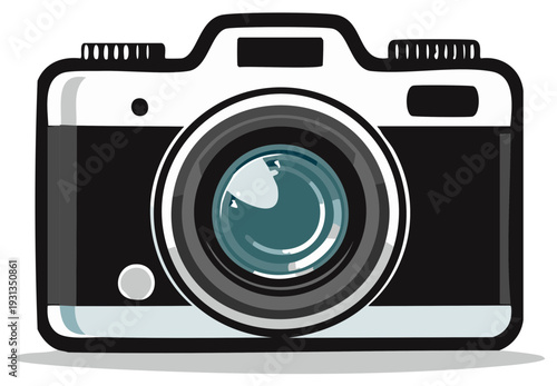 Classic photographic camera illustration with front lens view and iconic design for digital art