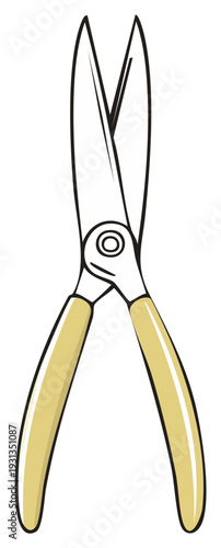 Clean graphic illustration of metal garden shears for pruning hedges and trimming plants