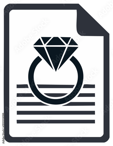 Prenuptial agreement icon with a diamond ring on a contract document