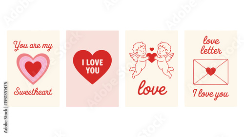 Valentine's Day card designs featuring hearts, cupid, love letters, and romantic messages for a special someone