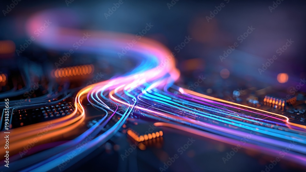 custom made wallpaper toronto digitalAbstract Technology Background with Light Streaks, Data Flow, and Circuit Board Elements for Futuristic Designs