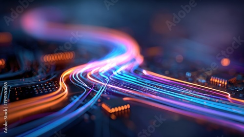 Wallpaper Mural Abstract Technology Background with Light Streaks, Data Flow, and Circuit Board Elements for Futuristic Designs Torontodigital.ca