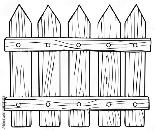 Cartoon wooden fence, picket style with graphic texture, illustration