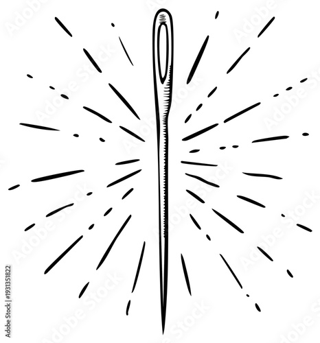 Needle with radiating lines graphic illustration, handcrafted sewing art