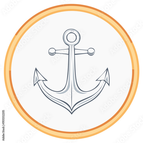 Anchor Illustration within Gold Circle Border Nautical Symbol Design Element