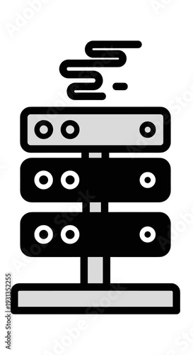 Overheated Cyber Security Network: Data Center Servers Experiencing System Failure and Thermal Problems, Representing Cybersecurity Threat, Information Technology, Network Failure, Abstract Icon Style