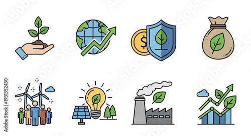 Set of eco friendly business and environment icons.