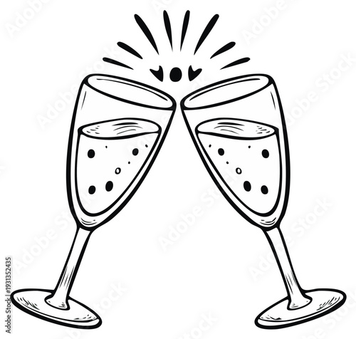 Two Champagne Flutes Clinking Together Celebration Toasting Silhouette