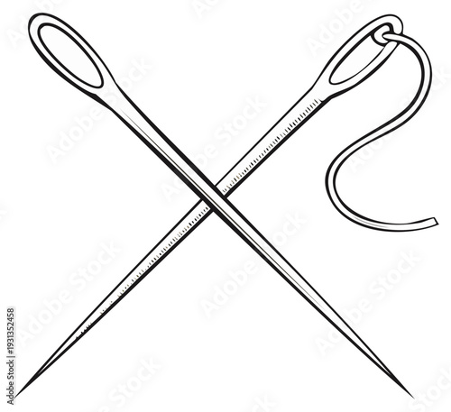 Two Needles Crossed, Hand Sewing Supplies, Simple Outline Illustration