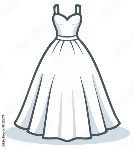 Elegant wedding dress illustration with spaghetti straps and a flowing skirt
