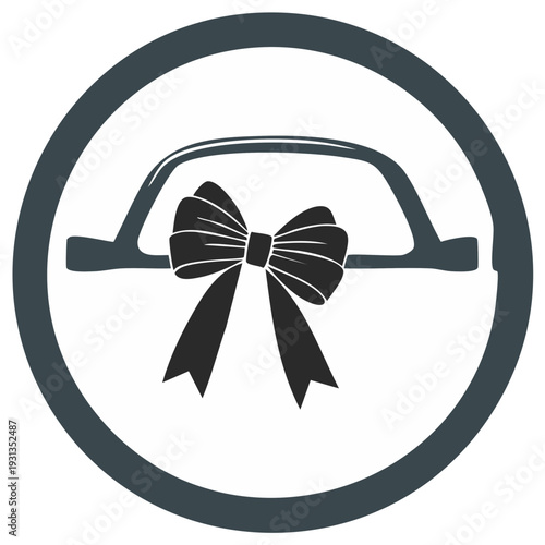 New car gift icon showing an automobile silhouette with a large ribbon bow on the windshield