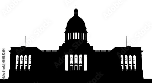 Silhouette of a grand government building with a dome.
