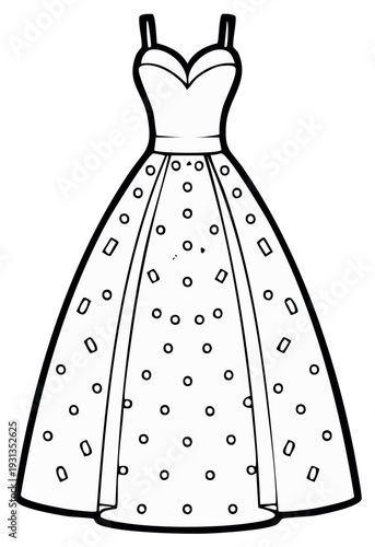 Elegant ball gown with polka dot and rectangle embellishments and sweetheart neckline