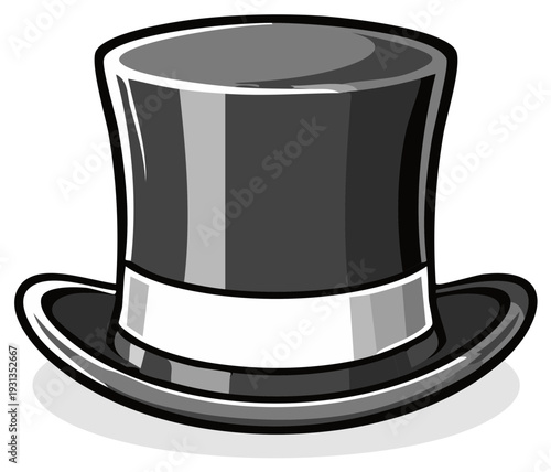 Elegant grayscale top hat illustration, a classic symbol of formality, magic, and style.